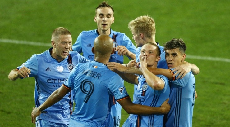 New York City players celebrate a goal. (Getty)