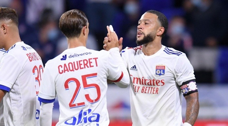 Maxence Caqueret (left) and Memphis Depay (right) of Lyon. (Ligue 1)