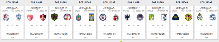 CALENDARIO J17 SUB-20 LIGA MX