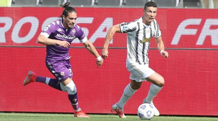 Cristiano Ronaldo of Juventus in action against Martin Caceres (Getty)
