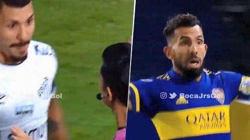 La reacción de Tevez en el gol ante Santos.