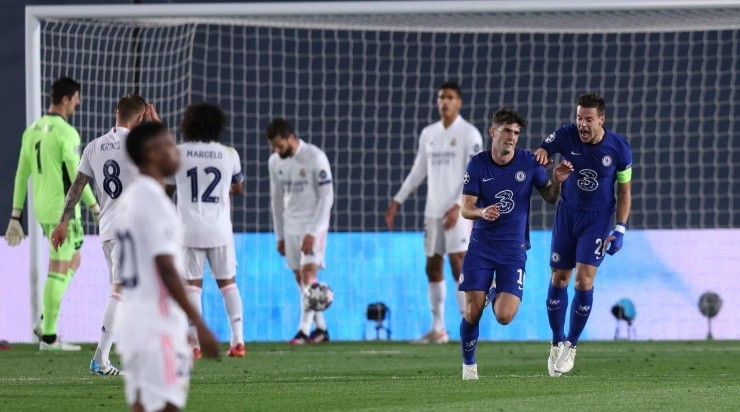 Christian Pulisic of Chelsea celebrates after scoring their side&#039;s first goal during the UEFA Champions League Semi Final First Leg match between Real Madrid and Chelsea (Getty)