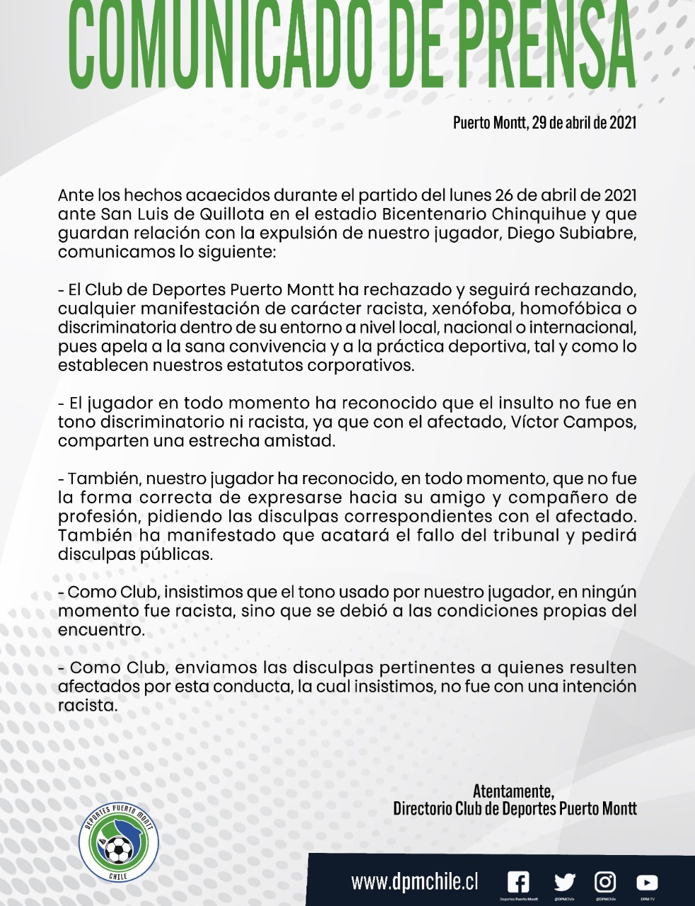 Comunicado Puerto Montt San Luis