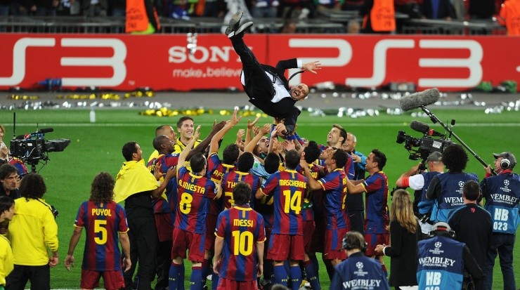 Barca&#039;s players celebrating their second UCL title under Pep Guardiola (Getty)