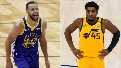Stephen Curry (left) of the Golden State Warriors and Donovan Mitchell (right) of the Utah Jazz. (Getty)