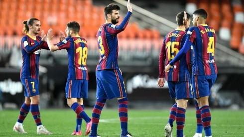 Jugadores del Barcelona en un encuentro por LaLiga.