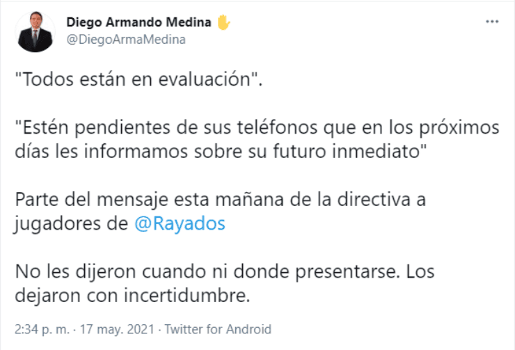 Diego Medina, bajas en Monterrey