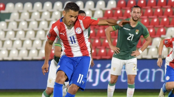 Angel Romero scoring the first goal of the 2-2 draw with Bolivia (Getty).