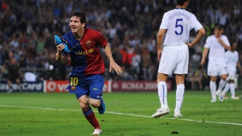 Leo Messi celebrando uno de sus goles con Barcelona.