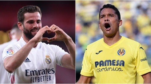 Nacho of Real Madrid (left) and Carlos Bacca of Villarreal (right). (Getty)