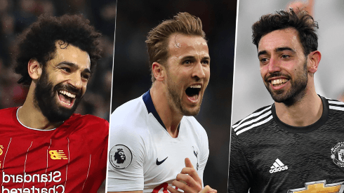 Harry Kane, Mohamed Salah y Bruno Fernandes los tres máximos artilleros de la Premier League en la temporada 2020/21 (Fuente: Getty Images)