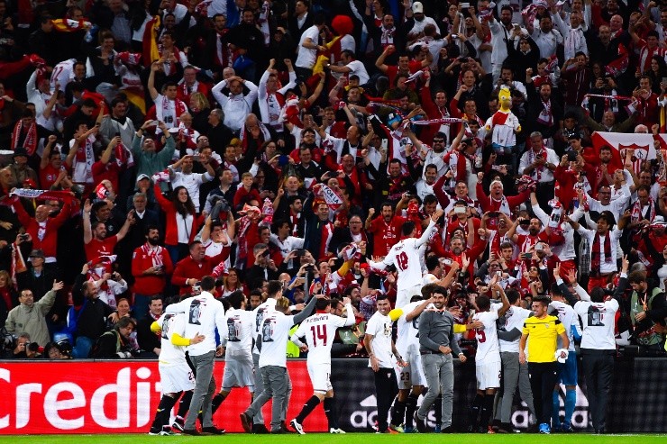 Los festejos del Sevilla en 2020. (Getty Images)