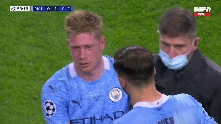 El golpazo por el que a De Bruyne se le terminó la final de la Champions: así quedó