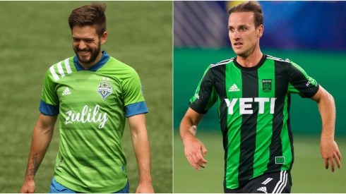 Kelyn Rowe of Seattle Sounders (left) and Tomas Pochettino of Austin FC (right). (Getty)