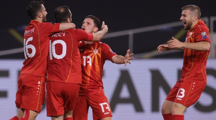 Macedonia national team players celebrating after a goal. (Getty)