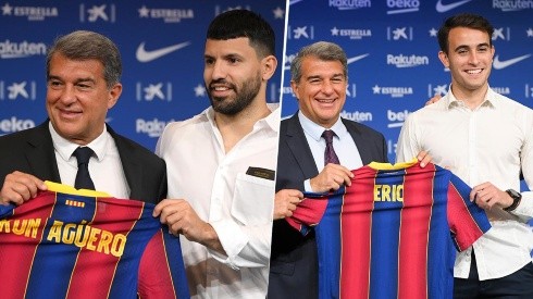 'Kun' Agüero y Eric García en la presentación con Barcelona