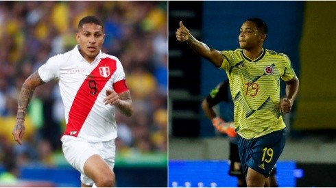 Paolo Guerrero of Peru (left) and Luis Muriel of Colombia. (Getty).