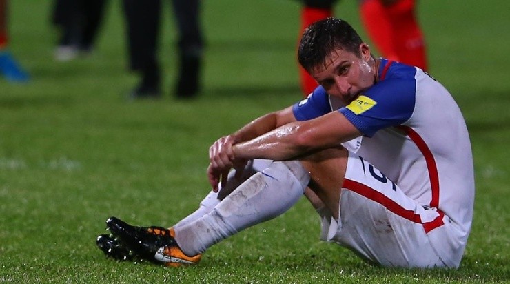 Matt Besler of the United States mens national team reacts as the USA lose to Trinidad and Tobago 2-1 during the FIFA World Cup Qualifier match (Getty)
