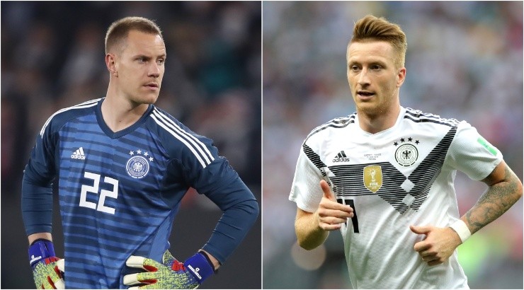 Marc-Andre ter Stegen (left) and Marco Reus (right) of Germany. (Getty)