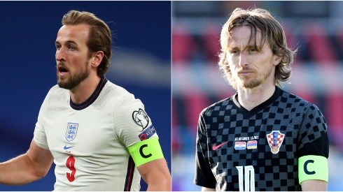 Harry Kane of England (left) and Luka Modric of Croatia (right). (Getty)
