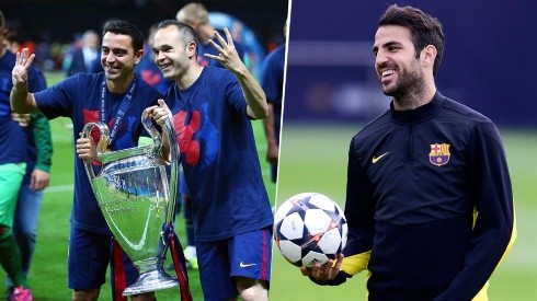 Xavi, Iniesta y Fabregas con Barcelona