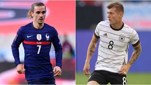 Antoine Griezmann of France (left) and Toni Kroos of Germany (Getty).