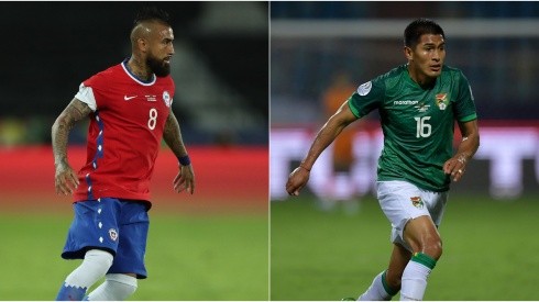 Arturo Vidal from Chile (left) and Erwin Saavedra from Bolivia (right). (Getty)