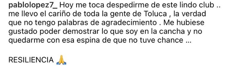 Despedida de Pablo López en Instagram