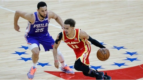Ben Simmons guarding Trae Young. (Getty)