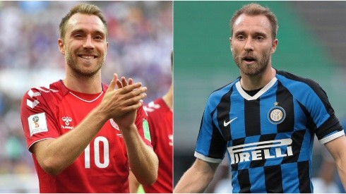 Christian Eriksen for Denmark (left) and Inter (right). (Getty)