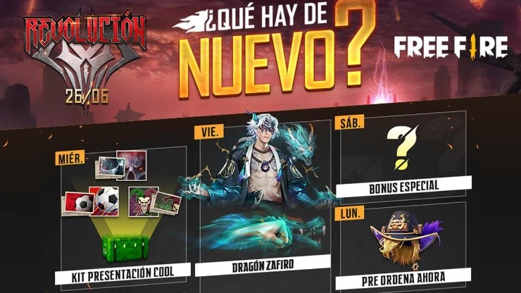 Agenda semanal de Free Fire: nuevo aspecto Dragón Zafiro y evento Revolución