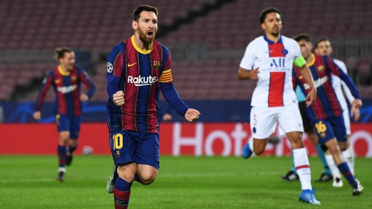 Leo Messi celebrando su gol ante PSG