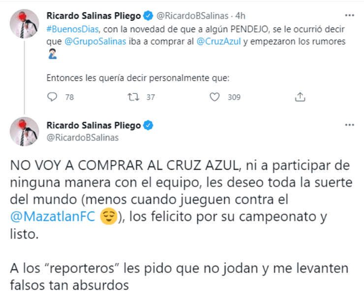Ricardo Salinas Pliego sobre Cruz Azul