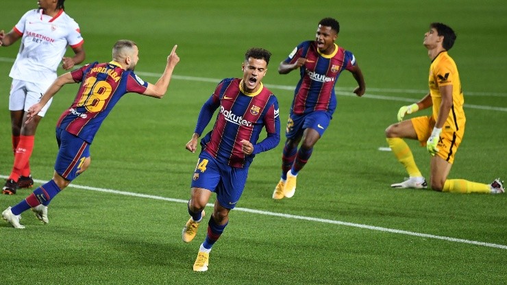 Philippe Coutinho celebrando gol ante Sevilla