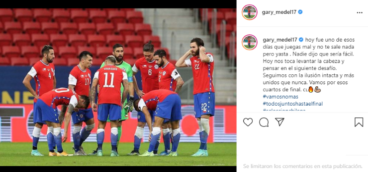 Gary Medel en redes sociales post derrota de Chile ante Paraguay por Copa América 2021