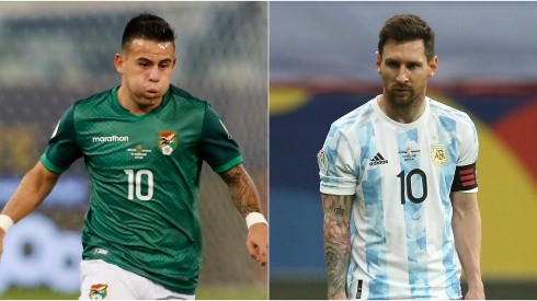 Henry Vaca of Bolivia (left) and Lionel Messi of Argentina. (Getty)