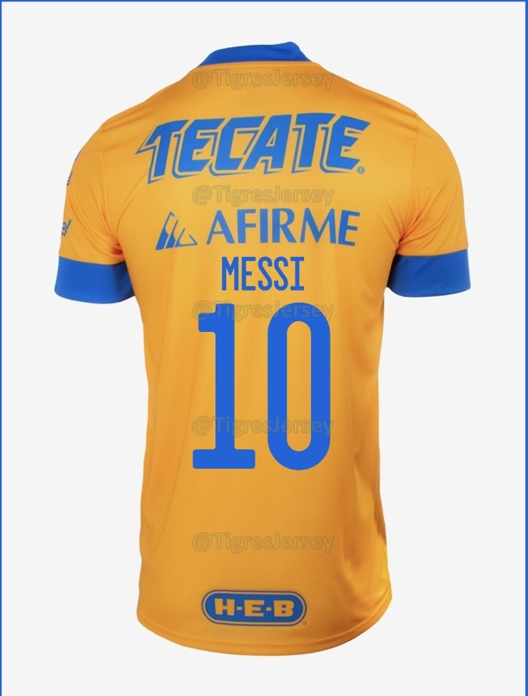 Así sería el jersey que Tigres le daría a Lionel Messi (foto: Twitter).