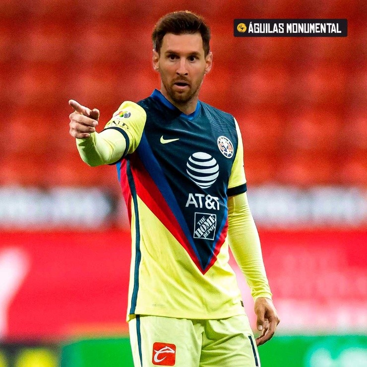 Lionel Messi sería el gran fichaje que le exigen al América (foto: @AguilasMonu)