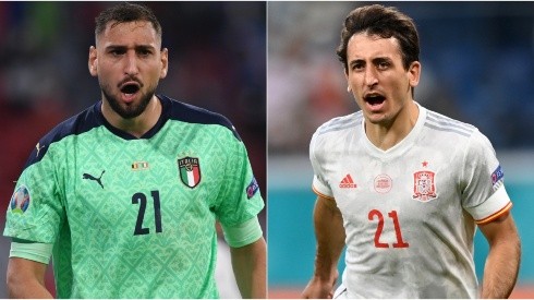 Gianluigi Donnarumma of Italy (left) and Mikel Oyarzabal of Spain (right). (Getty)