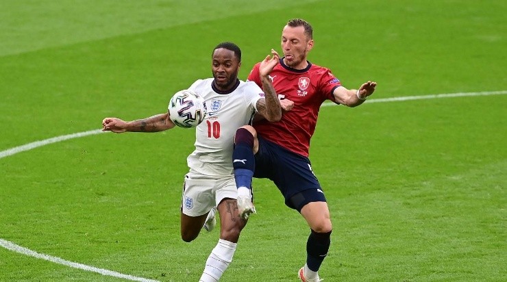 Raheem Sterling of England battles for possession with Vladimir Coufal of Czech Republic during the UEFA Euro 2020. (Getty)
