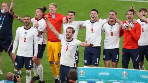 England players celebrate win over Denmark. (Getty)