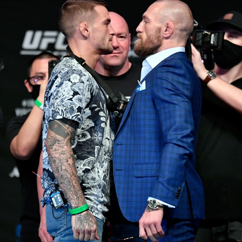 ¡Tiros y empujones! Picante cara a cara entre Dustin Poirier y Conor McGregor