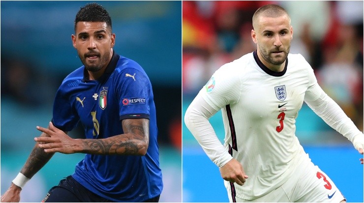 Emerson of Italy (left) and Luke Shaw of England (right). (Getty)