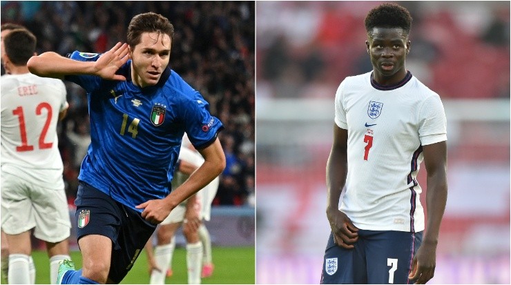 Federico Chiesa of Italy (left) and Bukayo Saka of England (right). (Getty)