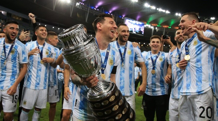 The picture every Argentine wanted to see: Messi with the Copa America trophy. (Getty)