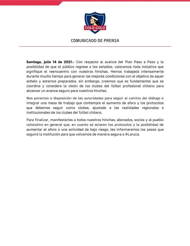 Colo Colo Comunicado