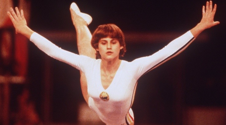 Nadia Comaneci of Romania performs her balance beam routine in 1978. (Getty)