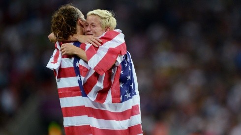 Megan Rapinoe (right) and Lauren Cheney (left) of the United States. (Getty)