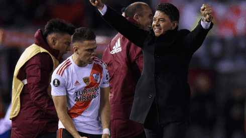Santos Borré y Marcelo Gallardo en festejo con River Plate.