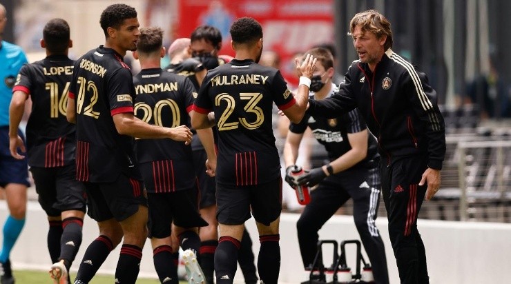 Gabriel Heinze of the Atlanta United celebrates after a goal by Josef Martinez #7 (Getty)
